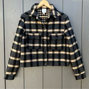 Joie Women Plaid Double Knit Bomber Jacket Shacket Oversized XS Americana Grunge